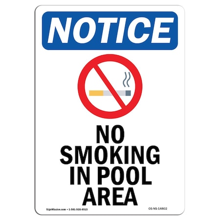 OSHA Notice Sign, No Smoking In Pool Area With Symbol, 10in X 7in Decal